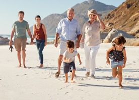 multi-generational family on beach