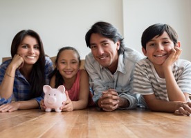 family with piggy bank